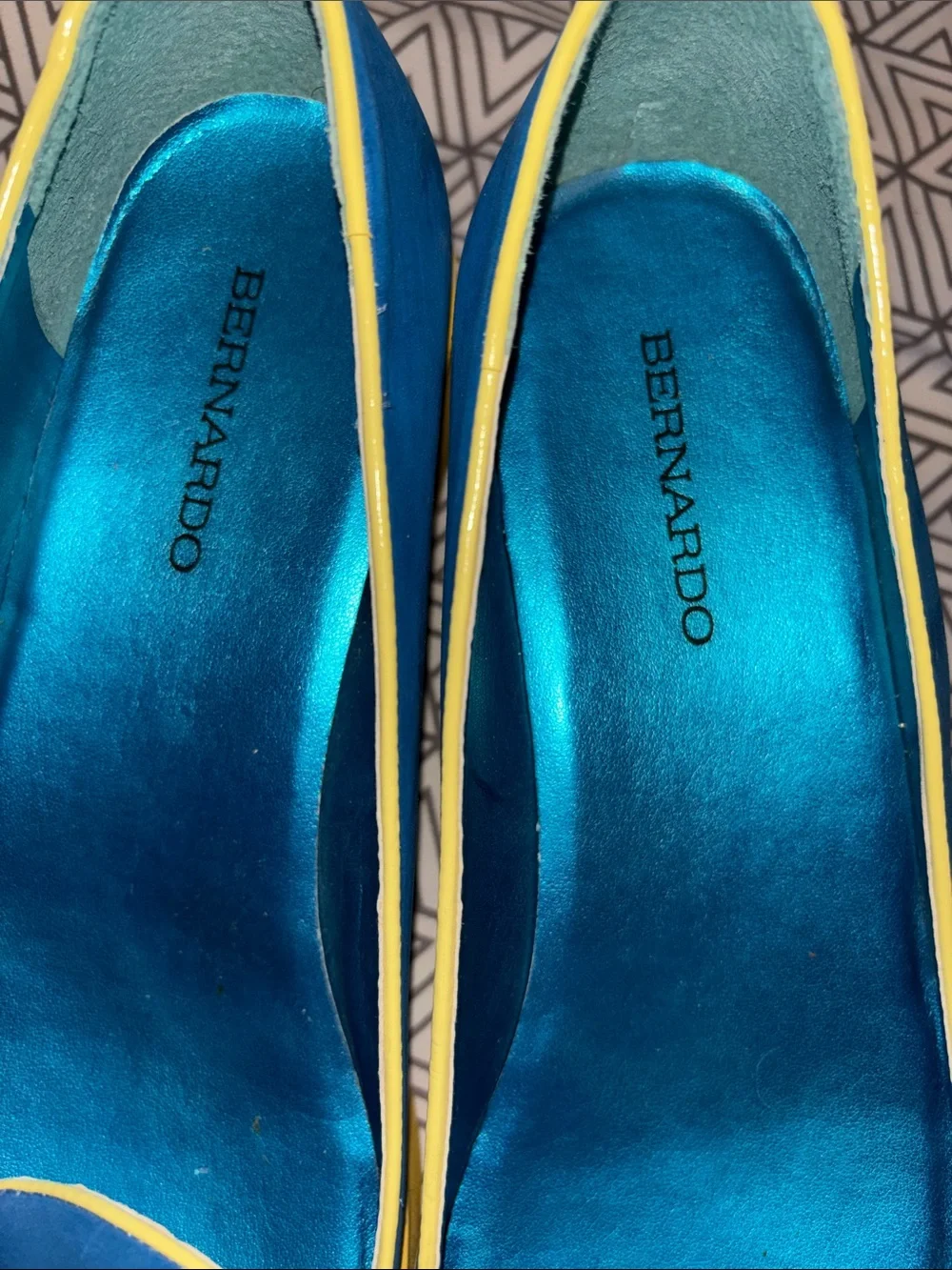 Bernardo Blue Platform Loafers with Yellow Trim